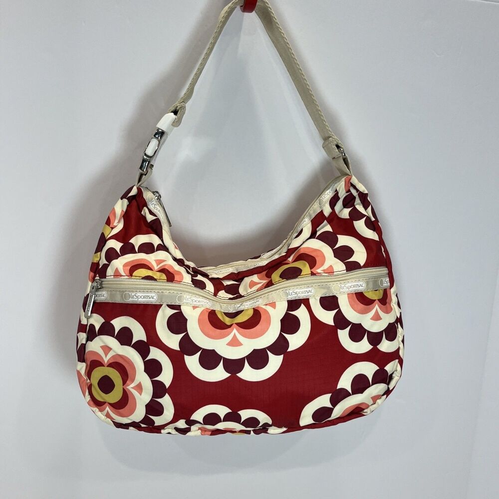 LeSportsac Maroon Floral Print Bag Shoulder Strap Purse‎ Handbag Hobo